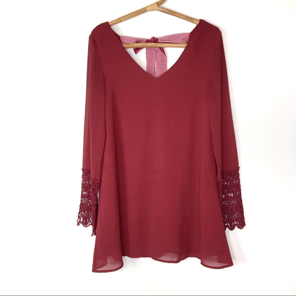 Reckless Angel | wine red bell sleeve dress | S